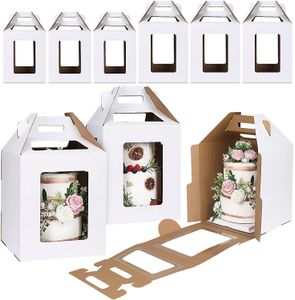 12 14 16 18 inch Tall Handle Tiered Cakes Container With Window White / Pink Large Layered Cake Box