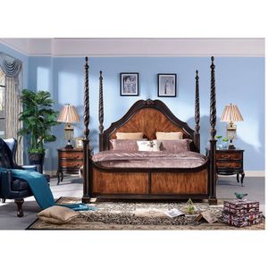 Wood King Bed American Style Classic Furniture Modern Bedroom Set Wooden Bed Furniture Home Bedside Table WA412