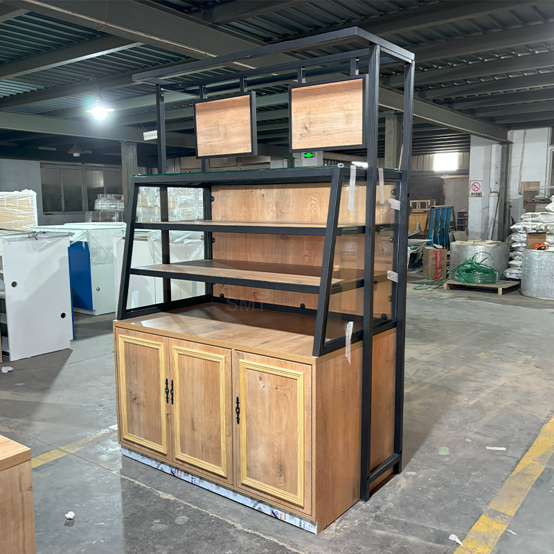 3 Layers Supermarket Bakery Display Wooden Bread Display Shelves Fixture Showcase