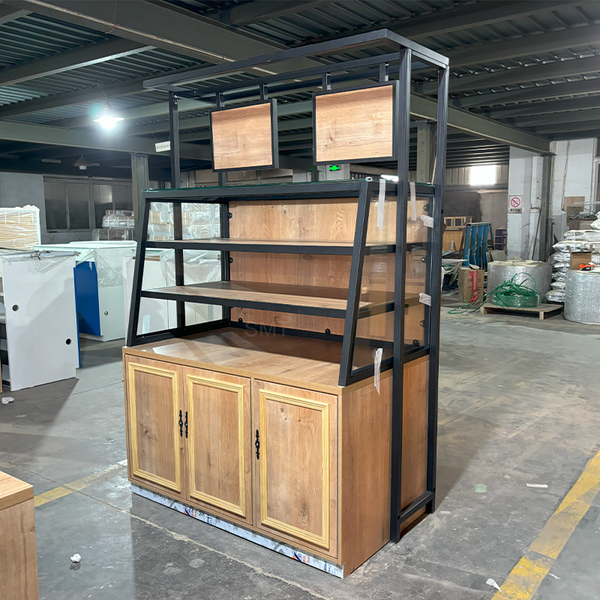 3 Layers Supermarket Bakery Display Wooden Bread Display Shelves Fixture Showcase