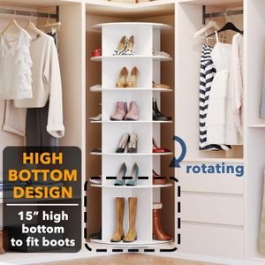 New Design High Capacity Wooden Pink 360 Rotating Shoe Organizer Storage Rack Cabinet with 7 layers For Hallway Living Room