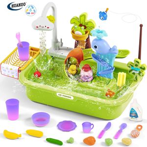 Pretend Play Sink with Upgraded Electric Faucet Automatic Water Cycle System Dishwasher Toys Fishing Toys Kitchen Toys for Kids