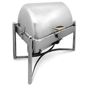 Silver Modern Design Rectangular Roll Top Chafing Dish With Supporting Stand