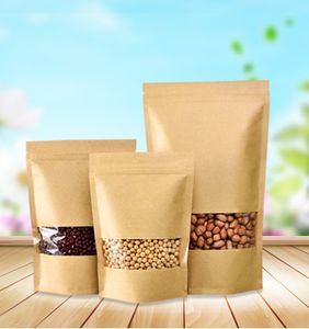 Stand up kraft paper bag with clear window zipper for food flour nut rice tea spices customizable Manufacturer wholesale