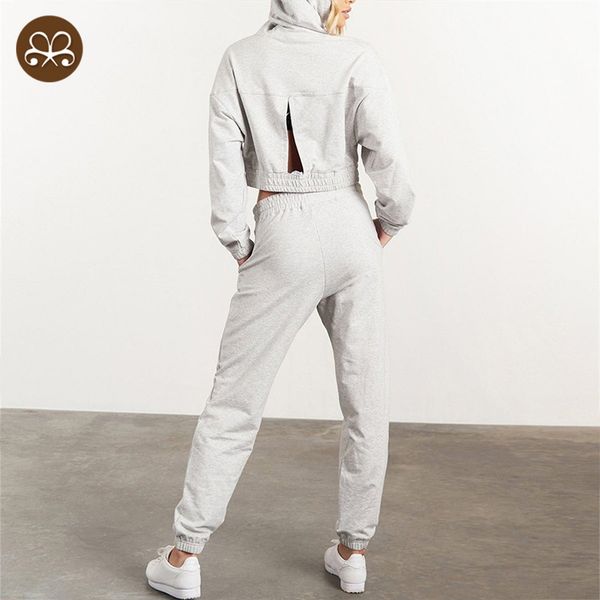 custom Slim Fit Sweatsuit 2 pieces set Sports Fitness Jogger Crop Hoodies tracksuit street wear Suit women