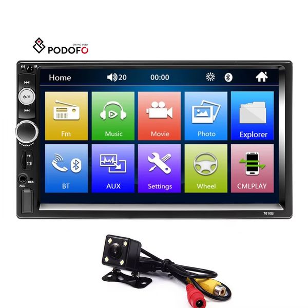 Podofo Autoestereo 2 Din Car Radio Para Carro 7'' Touch Screen BT FM USB AUX SD Car MP5 Player 7010B + Rear View Camera