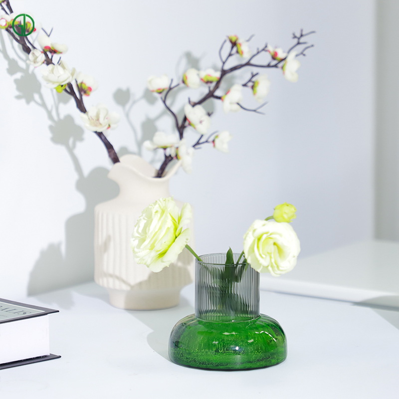Huailai Golden Glass Co., Ltd. Ins Factory Price Handicraft Striped Colored Glass Vase For Home Decor