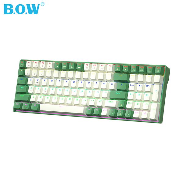 BOW hot swappable 100 Keys Ergonomics computer accessories wired gaming mechanical keyboard for laptop desktop