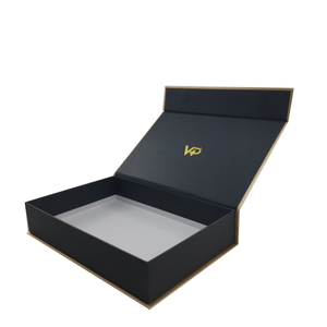 Luxury unfolding gift box ISO9001 classic black large magnetic presentation gift hamper box for packing with gold stamping logo