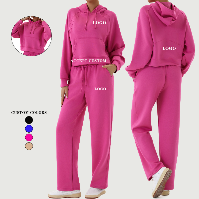Custom Logo Hoodie sports suit trousers running fitness wear Sweatshirt And Sweatpants Jogger Sets Tracksuit For Women