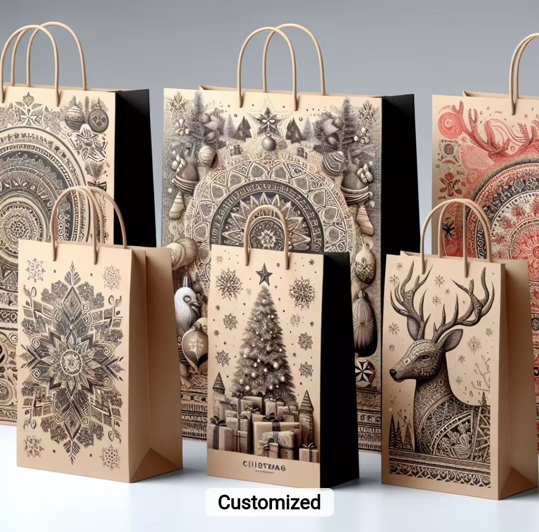 Bulk Custom Printed Kraft Paper Bag With Logo, Brown Kraft Paper Gift bags With Handles