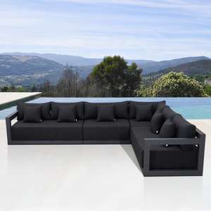 Luxury Black Outside Patio Deep Cushion Setting Couch Furniture Set Aluminum Outdoor Corner Sectional Sofa