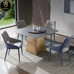 DG Modern chinese designs dining room furniture set 8 seater with 6 chairs gold extendable dining table set