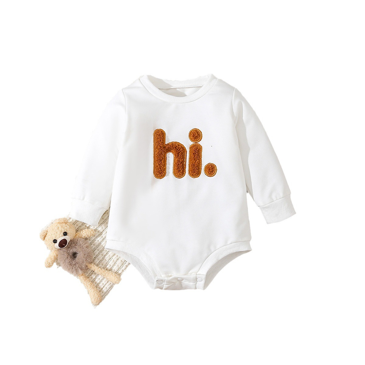 Toddler Infant Baby Girls Sweatshirt Jumpsuit Outfit Crewneck Bodysuit White Color Long Sleeve Letter Embroidery Playsuits