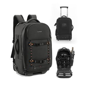 Cwatcun D126 1.0  Waterproof Luggage Rolling Camera Bag DSLR SLR Trolley Heavy Duty Camera Roller Bag Backpack with Wheels