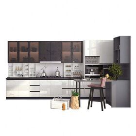 Luxury L Shape Modern Melamine Island Kitchen Furniture Cupboard Kitchen Cabinets With Sink