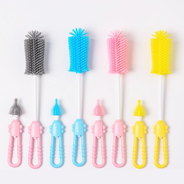 Color Box Package Silicone Bottle Brush Nipple Cleaning Brush Set 360 Rotating Baby Bottle Cleaner Brush easy to clean