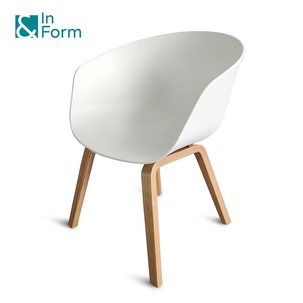 Nordic Armrest Light White Polypropylene Armchair Restaurant Cafe Dining Room Plastic Chair with PP Seat and Bentwood Leg