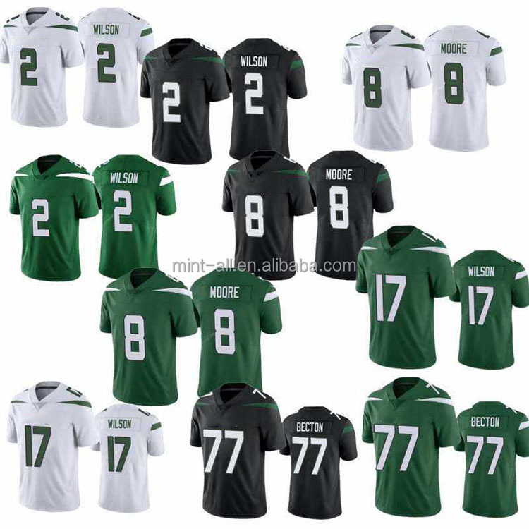 Green 8 Aaron Rodgers 77 Mekhi Becton 17 Garrett Wilson 2 Zach Wilson American football jersey 20 Breece Hall