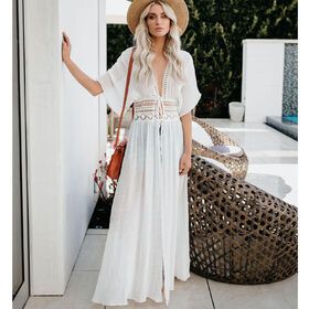 Factory Wholesale Hot Women's Long Beach Kimono Cardigan Open Front Bikini Swimsuit Swimwear Cover Up with DrawstringPopular