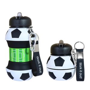 BPA FREE 550ml collapsible football shape water bottle with key ring design for KIDS
