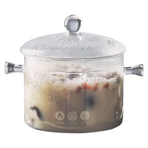 Heat Resistant Glass Cooking Pot Clear Glass Soup Pot with Lid for Stovetop Microwave Oven