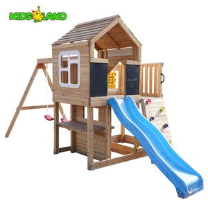 kids wooden backyard playground slide swing set outdoor playground equipment