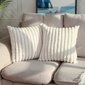 Double-Sided Faux Fur Plush Decorative Throw Pillow Fuzzy Striped Soft Pillowcase Memory Foam Pillow Custom