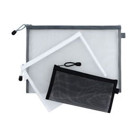 Durable Black Mesh Bags Makeup Bags Cosmetic Travel Organizer Storage Bags Pencil Case Mesh Zipper Pouch