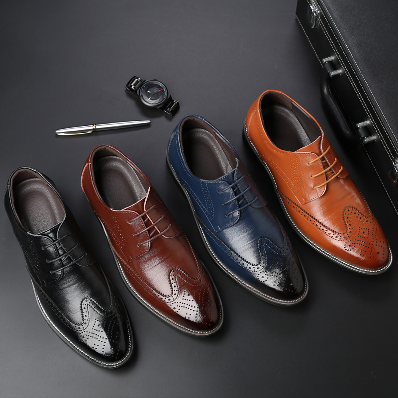 Wenzhou Ailange E-Commerce Co., Ltd. Leather Pointed Toe Dress Bullock Men Shoes Dress Bullock Business Oxford Casual Wedding Lace Up Shoes 38-48
