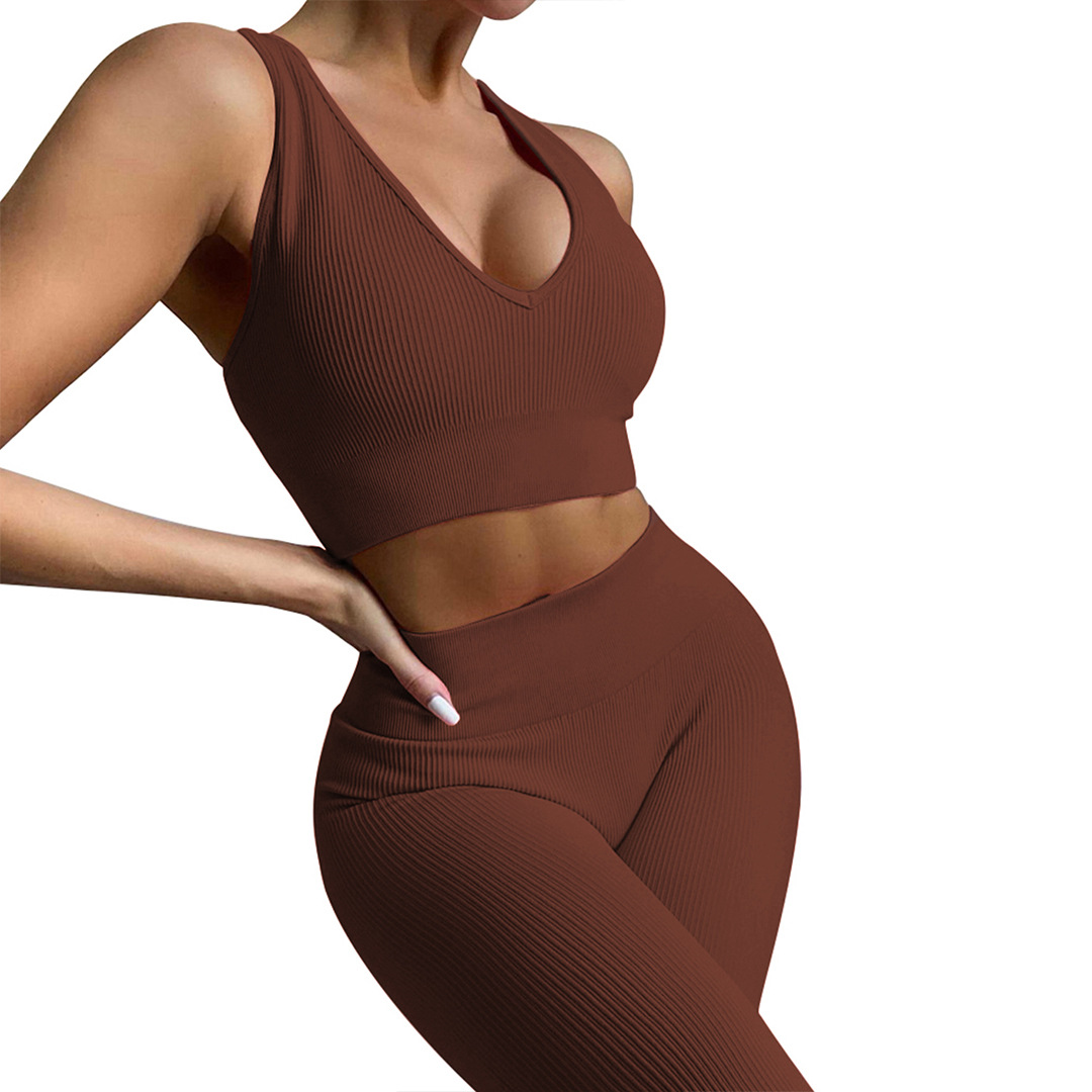 Quanzhou Fengze District Hangheng Shoe Clothing Firm 2023 Seamless Sports Fitness Yoga Suit Shark Knitted Zechuang Set Pressing Thread Sports New Women