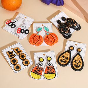 2024 New Halloween Beaded BOO Ghost Drop Dangle Earrings Metal Jewelry Gifts for Women Girls Rhinestone Pearl Ghost Earrings