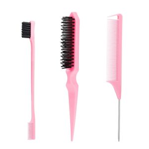 FYD Hairdresser Hair Styling Tools Pink/Purple Detangling Pin Tail Combs 3 Row Teeth Plastic Comb Teasing Hair Brush