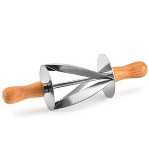 Home Kitchen baking tool rolling croissant cutter stainless steel slices with wooden handle