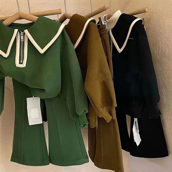 Conyson New Arrival Fashion korea popular girl zip clothing suit wholesale Kids casual solid 2 Pieces Spring Autumn clothes Set