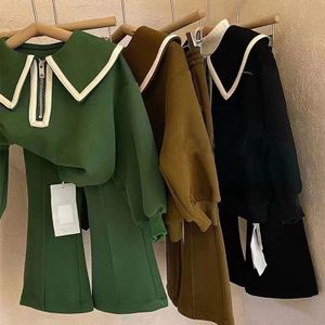 Conyson New Arrival Fashion korea popular girl zip clothing suit wholesale Kids casual solid 2 Pieces Spring Autumn clothes Set