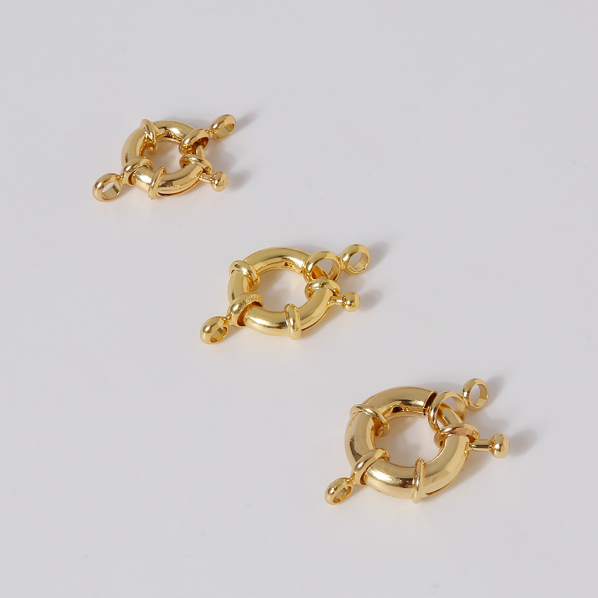 Yiwu Xinba Jewelry Accessories Factory 18K gold plated brass clasps for jewelry making 11mm 13mm 15mm quick release clasp 20PCS/Bag