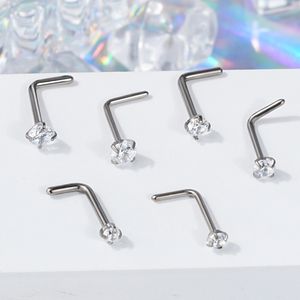 G23 Titanium Nose Ring Studs L Shaped Titanium Nose Rings for Women Men CZ Nose Piercing Studs Pure Titanium Nostril Piercing