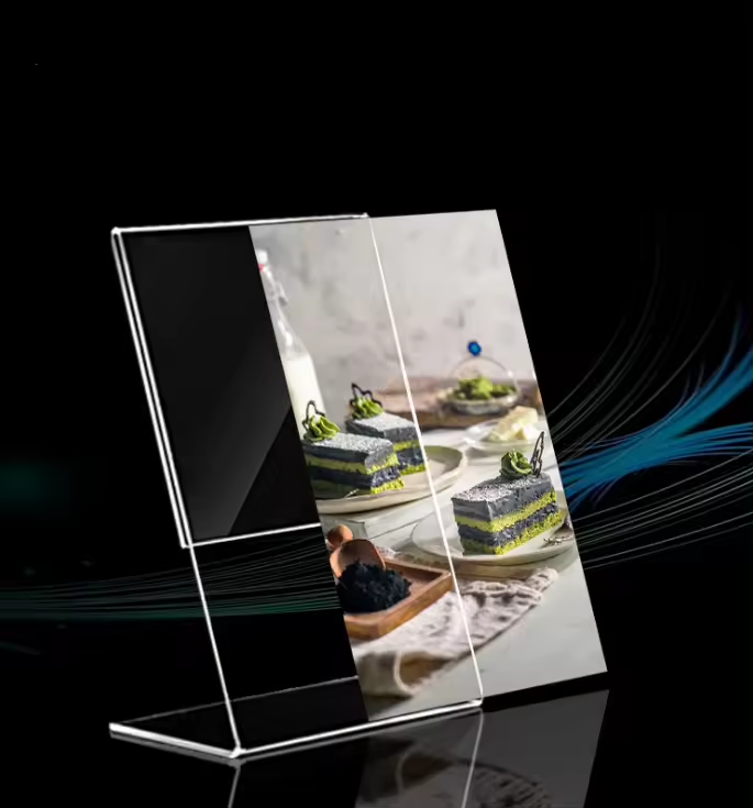 Retail L shape acrylic table display stand A6 Menu Display clear Advertising Display menu sign holder