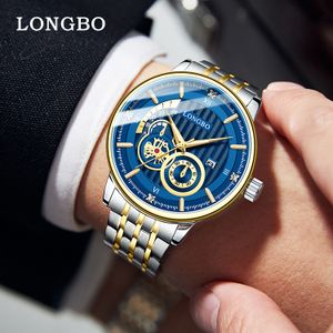 LONGBO Luxury blue business brand fashion calendar quartz watches men gift top brand custom logo gold luxury watches