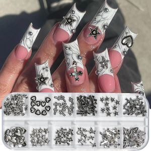 Halloween 12 Grids Vintage Cross Shaped Zinc Alloy Jewelry Nails Supplies Heart&Star Shaped Metal y2k Nail Art Charm