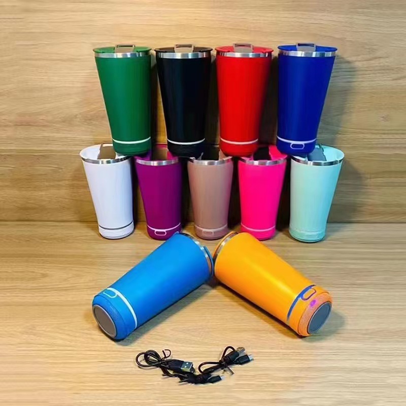 Chengdu LiveWater Stainless Steel Products Co.,Ltd Wholesale 16oz stainless steel beer glass with Bluetooth audio essential for travel parties Bluetooth mini speaker