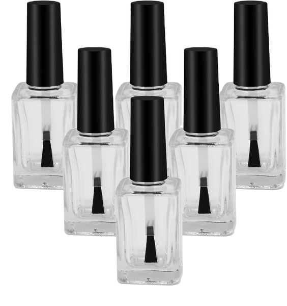 Black Cap 15ml Cuticle Oil Empty Fingernail Polish Bottles Glass Rectangle with Brush