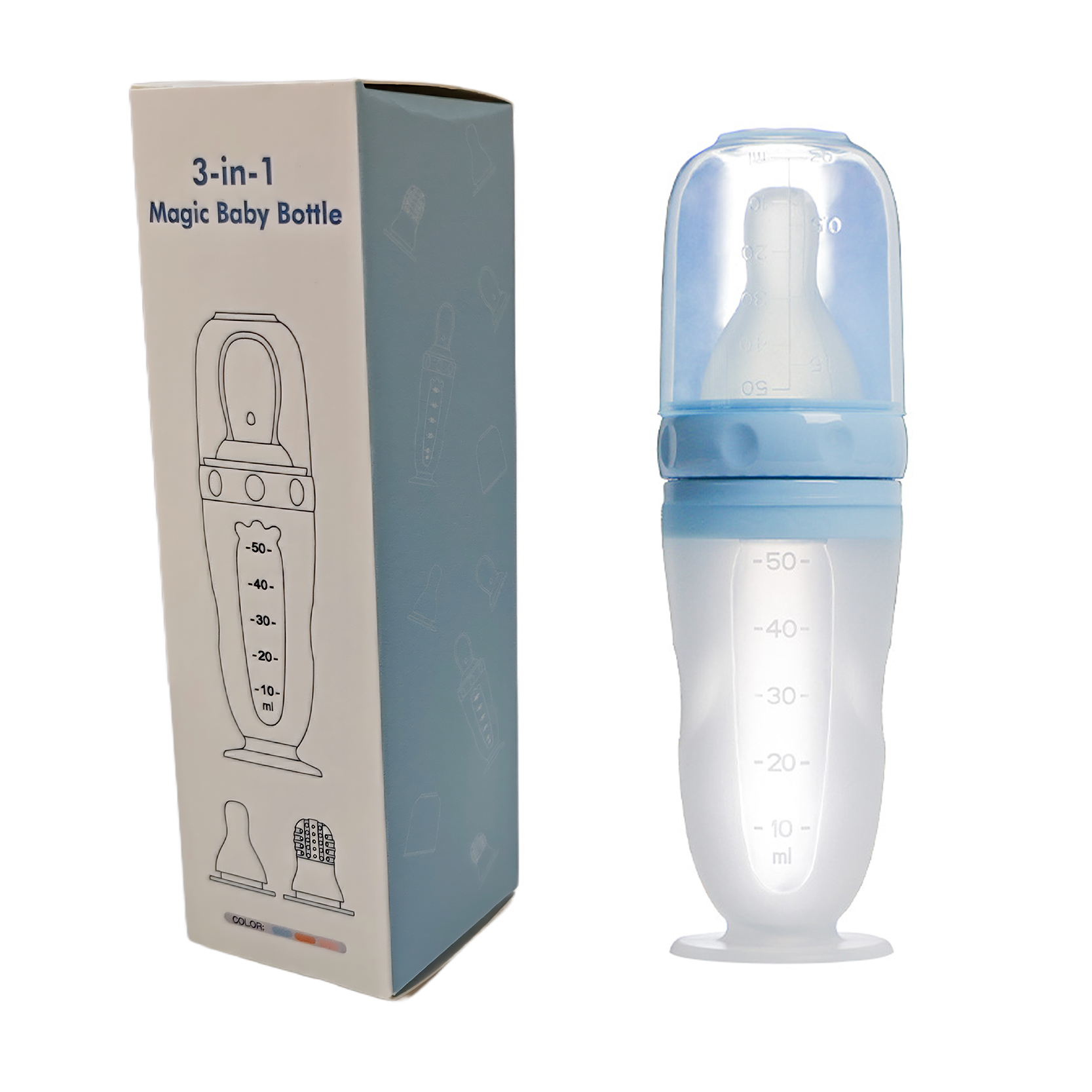 Newsun Silicone Products Co., Ltd Newsun Unique design New Function Nipple Spoon Fruit Net Feeder baby bottle 3 in 1 magic silicone baby bottle