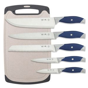 Dishwasher Safe kitchen knife set with plastic cutting board stainless steel  blade PP and TPR 3 rivets handle carving knife set