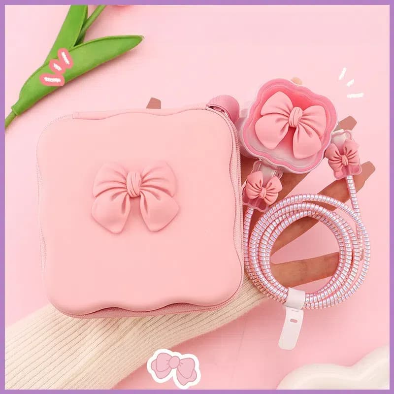 Guangzhou Shijia Crafts Co., Ltd. For Apple Iphone Ipad 20W UK British 3pin Adapter Charger Protector Wavy Heart Bow Protective Sleeve Case Cover With Storage Bag