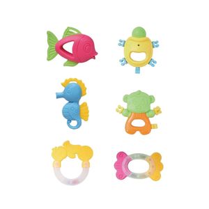 Chinese toys supplier boiled disinfection soft rattle toy non-toxic plastic baby teether rattle  6pcs