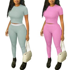 women's wholesale clothing set ribbed solid blank basic tshirt and legging two pieces set fall 2024 women clothes loungewear