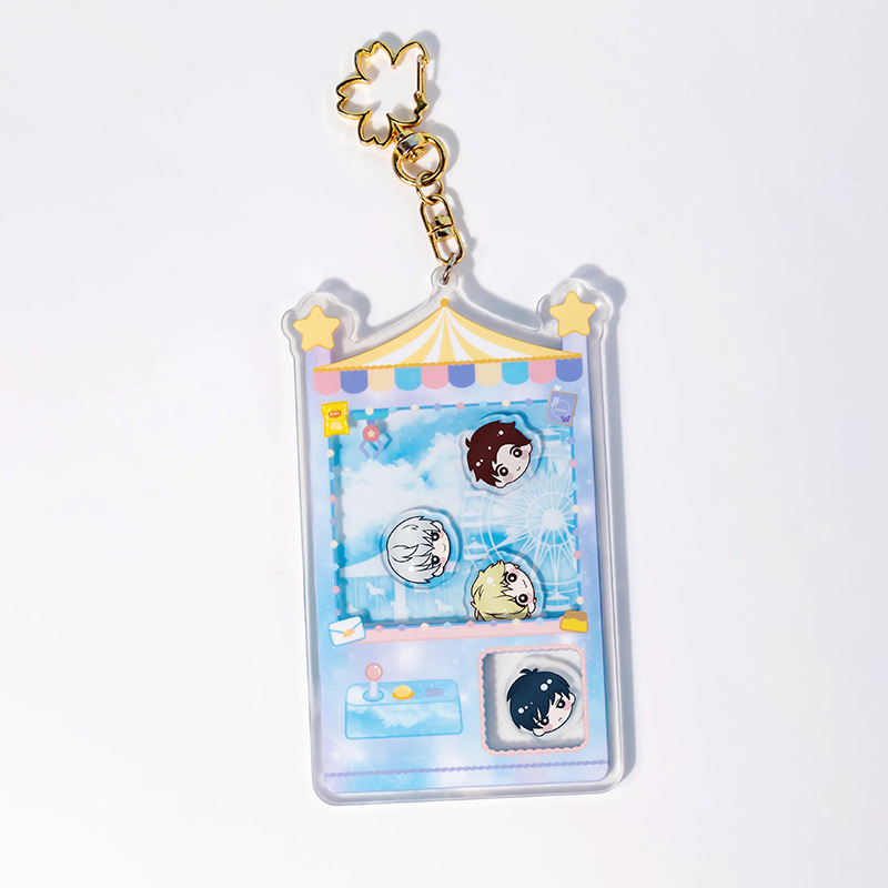 Custom UV Digital Printed Acrylic Doll Machine Decoration Animal Cat Keychain Durable QuickSand Liquid Crafts Alloy Anime