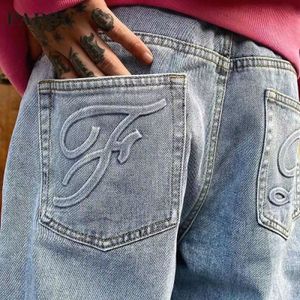 Custom Street Wear Washed Blue Jean Pant High Waist Baggy Embossed Denim Jeans For Men